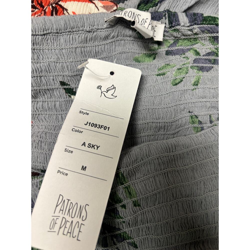 Patrons of Peace Floral Halter Top Gray Smocked Peplum Tie Back Size Medium New - Picture 7 of 9
